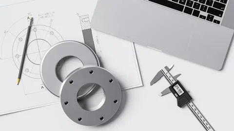 Quality control of the manufactured part of the machine. Engineer desk concep Stock Illustration