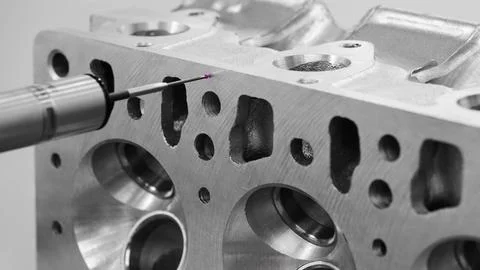 Quality control on milling CNC machine, coordinate measuring machine, Quality Foto stock