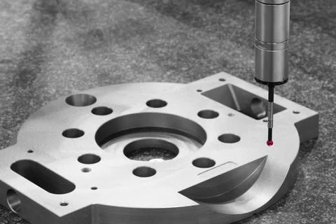 Quality control on milling CNC machine, coordinate measuring machine, Quality Foto stock