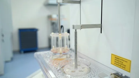 Quality control in pharma laboratory. drug in flask testing for dissolution Stock Footage 127786954