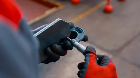 Quality Control Process in the Manufacturing of Agricultural and Mining Mac.. Stock Photos