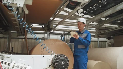 Quality control in production. Paper industry. Production of corrugated Stock Footage 280189140