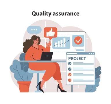 Quality Control in Project Management. Manager reviewing performance. Stock Illustration