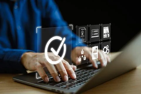 Quality Control QC, certification guarantee concept. Quality system control m Stock Photos