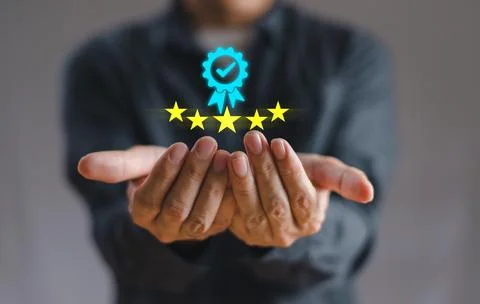 Quality Control QC, certification guarantee concept. Quality system control m Foto stock