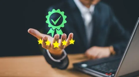 Quality Control QC, certification guarantee concept. Quality system control m Stock Photos