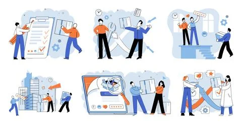 Quality control. The review manufacturing process helps identify areas for Stock Illustration