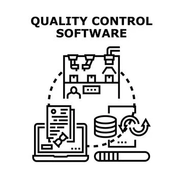 Quality control software managing industrial production process Stock Illustration