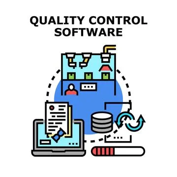 Quality control software managing industrial production process Ilustración de archivo