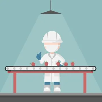 Quality control supervisor in a fruit selection production line. Food Conveyo Stock Illustration