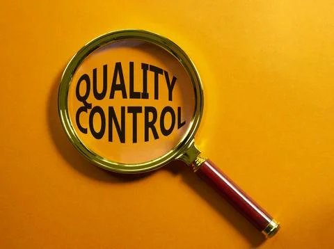 Quality Control symbol. Magnifying glass with words Quality Control. Beauti.. Stock Photos