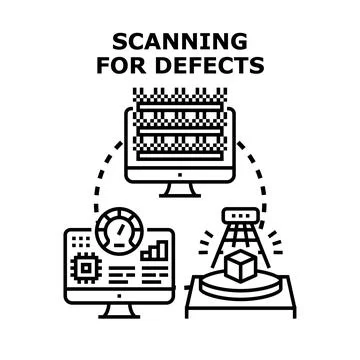 Quality control system performing product inspection scan 스톡 일러스트