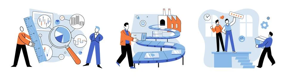 Quality control. Testing procedures are conducted to verify product quality イラスト素材