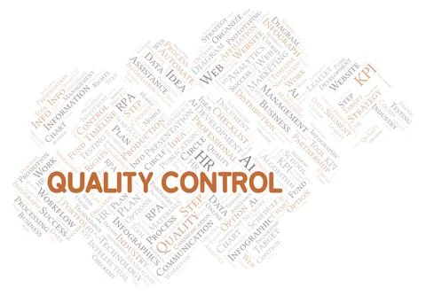 Quality Control typography word cloud create with the text only. Stock Illustration
