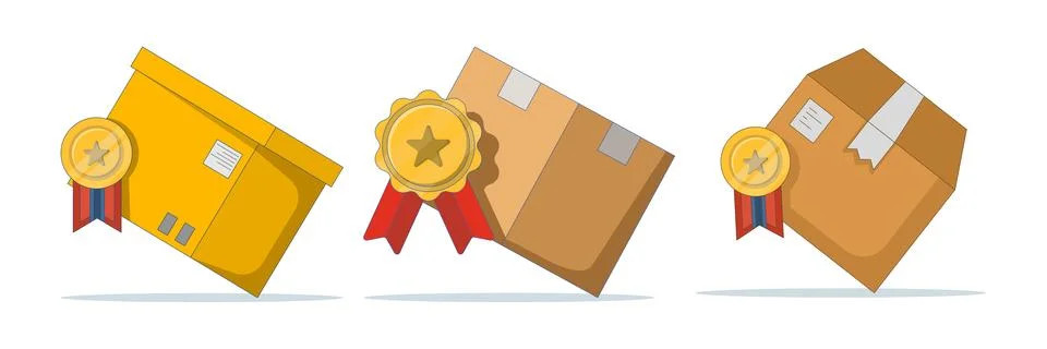 Quality control vector illustration set depicting delivery parcels Stock Illustration
