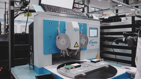 Quality Controls Checking Microchips for details Electronic Factory interior Stock Footage 142136324