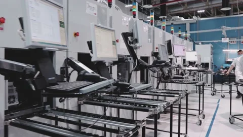 Quality Controls Checking Microchips for details Electronic Factory interior Vídeo Stock 142136442