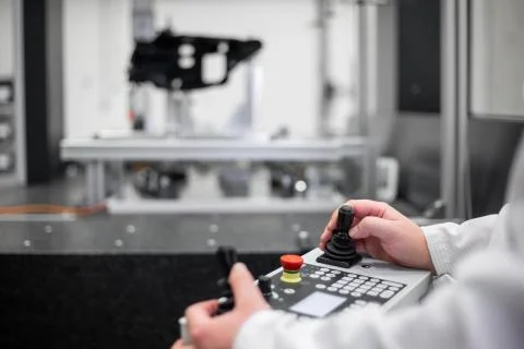 Quality engineer measuring some moldings by professional 3D measuring system Stock Photos