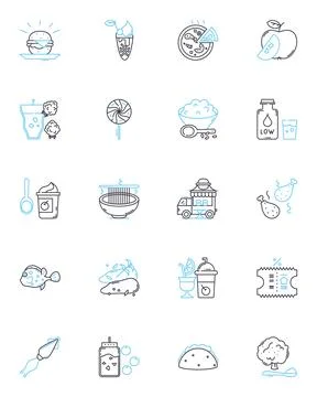 Quality grocer linear icons set. Freshness, Community, Variety, Sustainability Stock Illustration