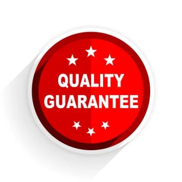 Quality guarantee icon, red circle flat design internet button, web and mobil Stock Illustration