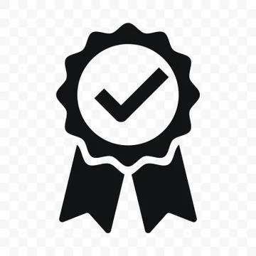 Quality icon, certified check mark ribbon label. Vector premium product certi Illustrazione stock