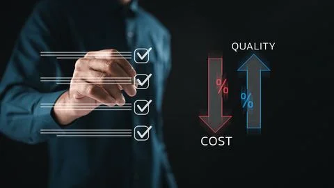 Quality improvement, cost management and digital performance control visual.. Stock Photos