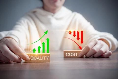 Quality increase and cost optimization for products or services to improve .. Foto stock