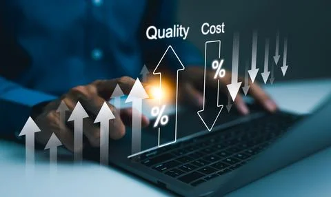 Quality increase and Cost reduction optimization for products or services. Stockfoto's