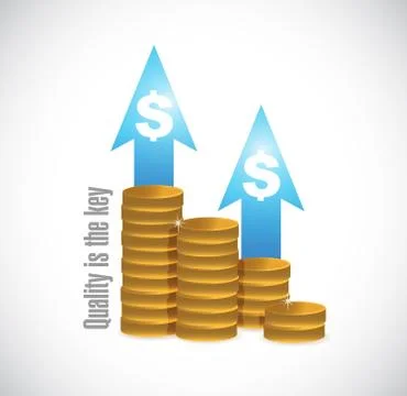 Quality is the key coin graph sign concept 스톡 일러스트