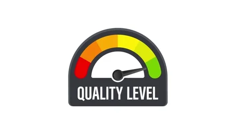 Quality level increasing, speedometer with colorful segments on white and blue Video stock 312300618