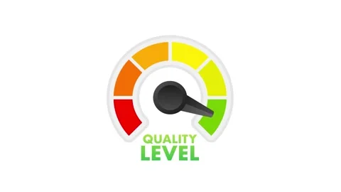 Quality level indicator with colorful segments and needle pointing to green area Stock Footage 312361463