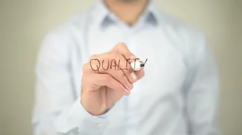 Quality , man writing on transparent screen Stock Footage 62760905