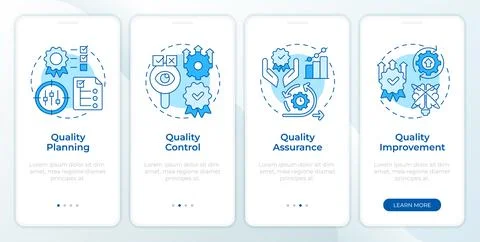 Quality management components blue onboarding mobile app screen 스톡 일러스트