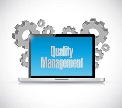 Quality management laptop computer sign concept Stock Illustration