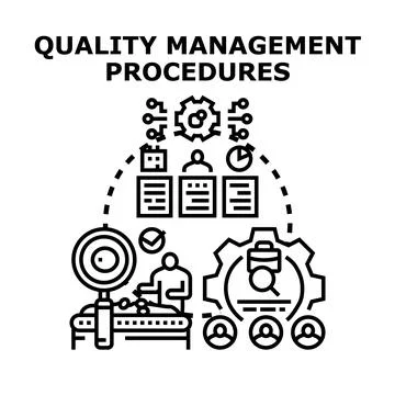 Quality management procedures controlling production process Stock Illustration
