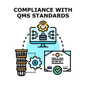 Quality management system compliance strategy concept implementing control Stock Illustration