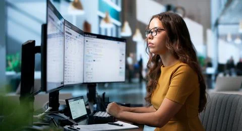 Quality Manager Analyzes Compliance Data On Touchscreen To Improve Processes  Stock Photos