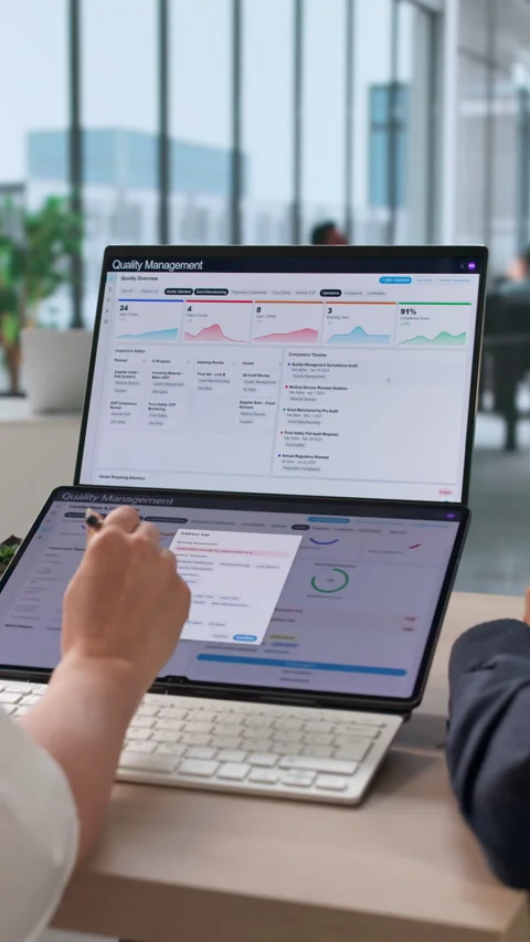 Quality Manager And Team Review Software Stock Footage 336793067