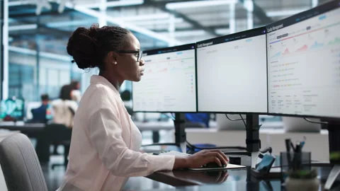 Quality Manager Reviews Audit Reports On Computer, Ensuring Compliance Stock Footage 345852834