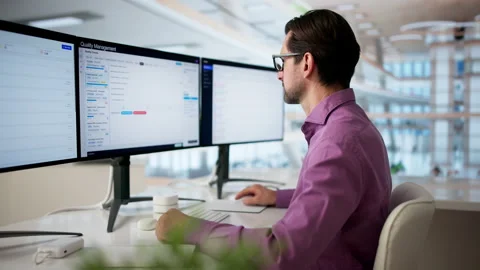 Quality Manager Using Software On Desktop Stock Footage 334930090