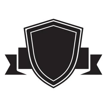 Quality mark frame, blank, black in the shape of a shield, with a ribbon with Stock Illustration