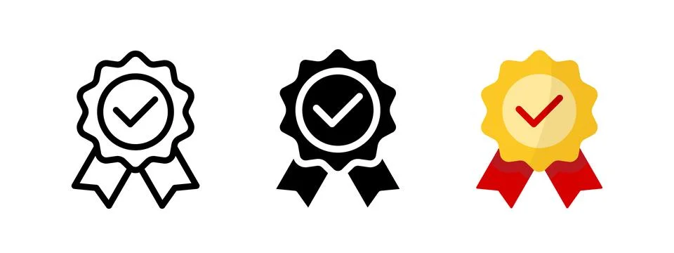 Quality medal icon. Approved checkmark award vector illustration. Warranty .. Illustrazione stock