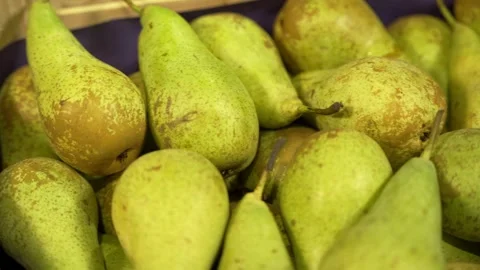 Quality pears of Belgian origin in wooden boxes. Stock Footage 329930387