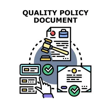 Quality policy document creation and implementation concept Stock Illustration