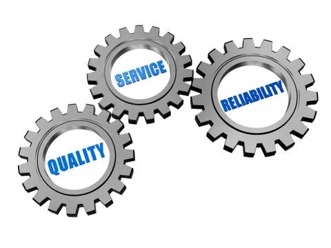 Quality, service, reliability in silver grey gears Stock Illustration
