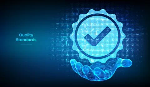Quality standards concept. Certification badge made from currency symbols a.. Stock Illustration