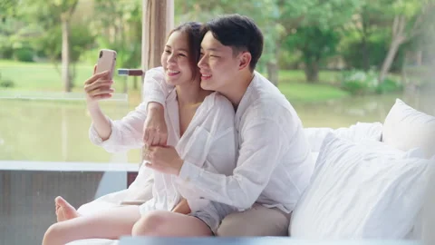Quality sweet time vacations moment of newlywed asia young couple Stock Footage 263805145