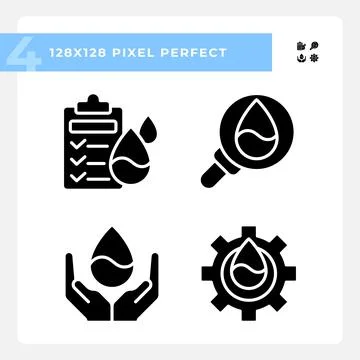 Quality testing black glyph icons set on white space Environmental protection Stock Illustration