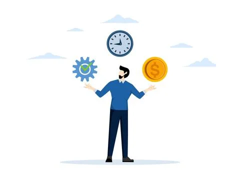 Quality, Time, Cost. Three Obstacles. Business management process. Stock Illustration