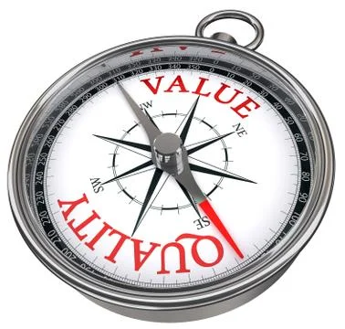Quality versus value concept compass Stock Illustration